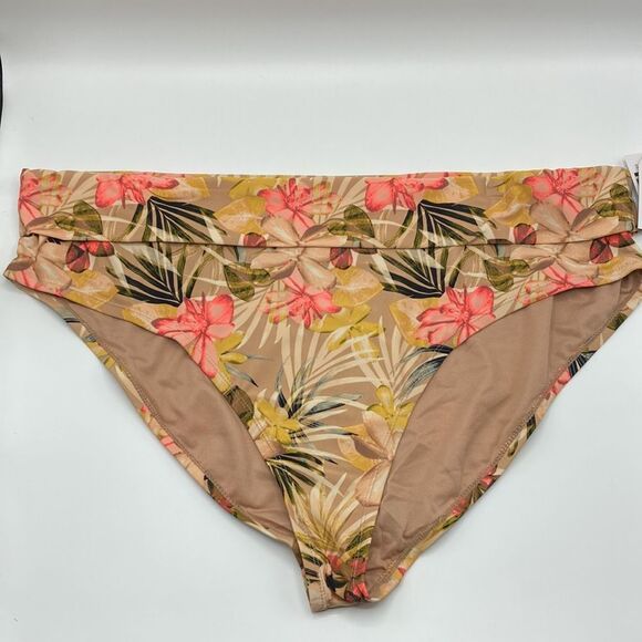 WOMEN'S Plus Mid-Rise Hawaiian Print Bikini Swimsuit Bathing Suit Size 2X - Picture 2 of 7